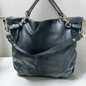 Brooke Perforated Leather Convertible Hobo Shoulder Bag Black 13" x 12" #16908